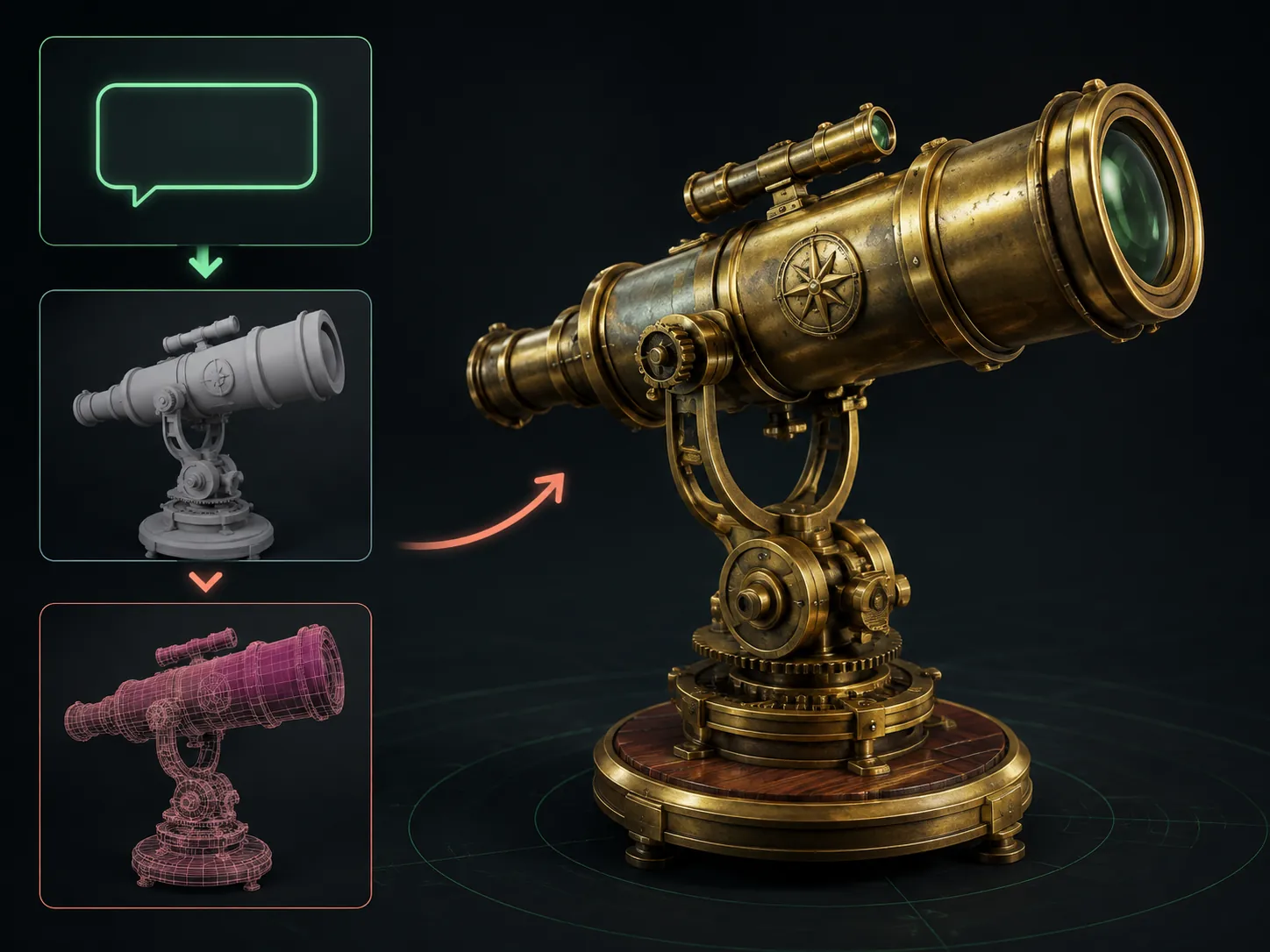 Brass telescope model created from a visual prompt interface